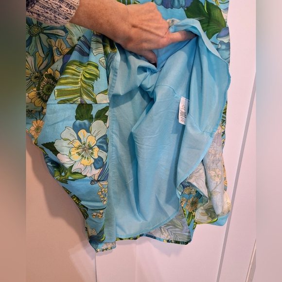 Talbots Petite Linen Tropical Botanical Midi Dress Sleevels Lined Blue Green 16P - Picture 8 of 16